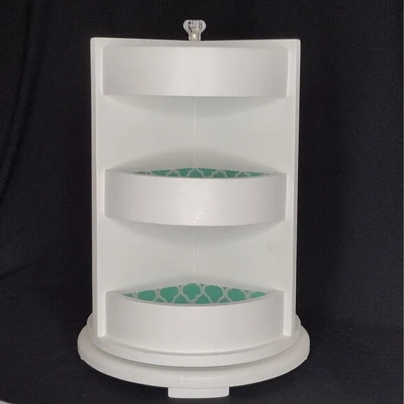 Pottery Barn Teen Rotating Spinning 3-sided White Teal Jewelry Organizer Box